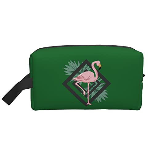 Flamingos Tropische Blätter Grün Make-up-Tasche Reise-Toilettenartikel Make-up-Organizer Reisen Große Kapazität Tragbare Reise-Kosmetiktaschen für Frauen Mädchen von DJNGN