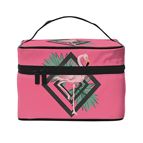 Flamingos Tropische Blätter Pfirsichrosa Make-up-Tasche Kulturtasche für Frauen Kosmetiktasche Reise-Kulturtasche Make-up-Reisetasche Make-up-Organizer Große Make-up-Tasche von DJNGN