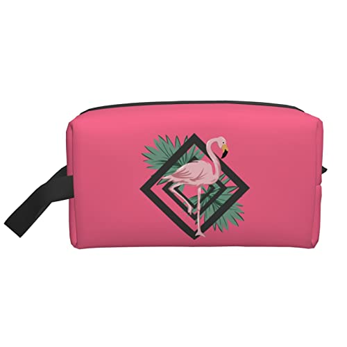 Flamingos Tropische Blätter Pfirsichrosa Make-up-Tasche Reise-Toilettenartikel Make-up-Organizer Reise Große Kapazität Tragbare Reise-Kosmetiktaschen für Frauen Mädchen von DJNGN