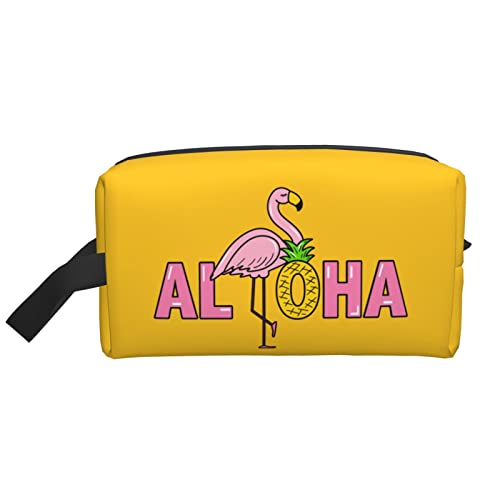 Flamingos und INES Gelbe Make-up-Tasche, Reise-Toilettenartikel, Make-up-Organizer, große Kapazität, tragbare Reise-Kosmetiktaschen für Frauen und Mädchen von DJNGN