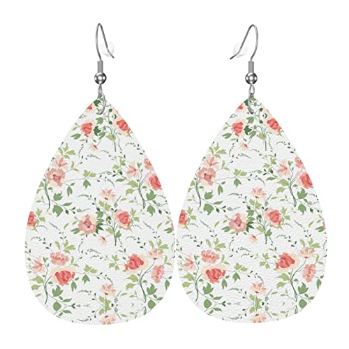 Florale Blume Rosa Leder Ohrringe für Frauen Baumeln Ohrring Tropfen Anhänger mit Haken Geschenke für Erwachsene Mädchen von DJNGN