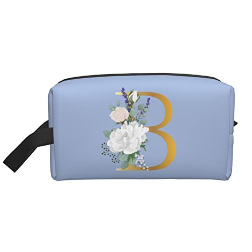 Flower Lette B Make-up-Tasche, Reise-Toilettenartikel, Make-up-Organizer, Reise, große Kapazität, tragbar, Reise-Kosmetiktaschen für Frauen, Mädchen, Blau von DJNGN