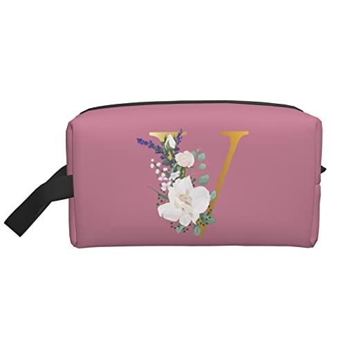 Flower Lette V Make-up-Tasche, Reise-Toilettenartikel, Make-up-Organizer, große Kapazität, tragbare Reise-Kosmetiktaschen für Frauen, Mädchen, tiefrosa von DJNGN