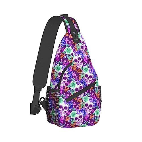 Frauen kompatibel mit tropischen Blumen Blumen lila Suagr Schädel Schulter Brust Sling Taschen Rucksäcke Mode Casual Pack Umhängetaschen Tagesrucksack Mehrzweck für Reisen im Freien Laufen von DJNGN