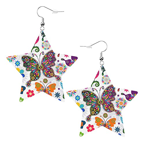 Frühling Blumen Schmetterling PVC Kunstleder sternförmige Ohrringe Anhänger Frühling Blumen Schmetterling PVC Kunstleder sternförmige Ohrringe Anhänger von DJNGN