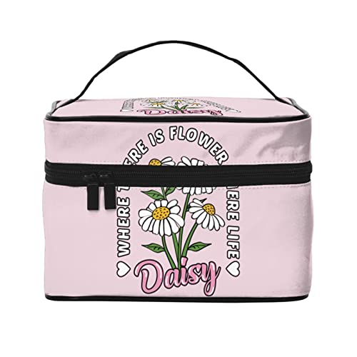 Gänseblümchen und Worte Hellrosa Make-up-Tasche Kulturtasche für Frauen Kosmetiktasche Reise-Kulturtasche Make-up-Reisetasche Make-up-Organizer Große Make-up-Tasche von DJNGN