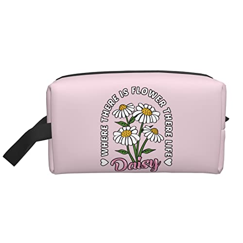 Reise-Toilettenartikel-Make-up-Organizer mit Gänseblümchen- und Wortmotiv, rosa, große Kapazität, tragbare Kosmetiktaschen für Frauen und Mädchen von DJNGN