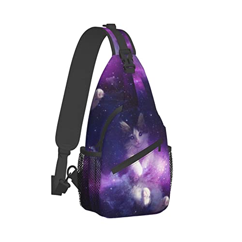 Galaxy Cat Sling Bag Reise-Crossbody-Rucksack für Frauen, Crossbody-Brust-Tagesrucksack, Geschenke für Weihnachten, mittelgroß von DJNGN