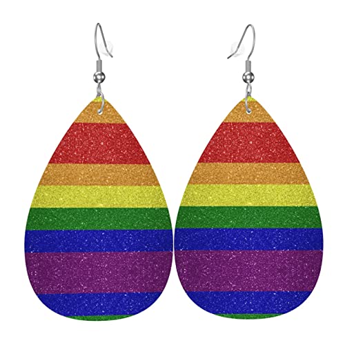 Gay Pride Regenbogen Flagge Leder Ohrringe für Frauen baumeln Ohrring Tropfen Anhänger mit Haken Geschenke für Erwachsene Mädchen von DJNGN