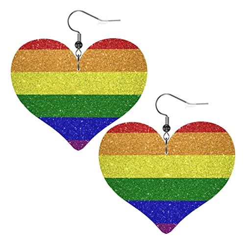 Gay Pride Regenbogen Flagge Leder Ohrringe für Frauen baumeln Ohrring Tropfen Anhänger mit Haken Geschenke für Erwachsene Mädchen von DJNGN
