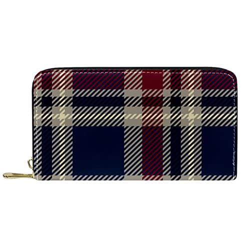 DJNGN Geldbörse Leder Leder Lange Geldbörse mit Reißverschluss Navy Schottenmuster Plaid Textur von DJNGN