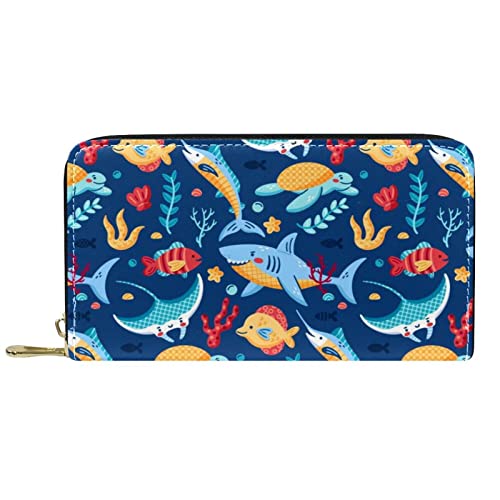 DJNGN Geldbörse Leder Leder Reißverschluss Lange Geldbörse Bunte Meerestiere von DJNGN