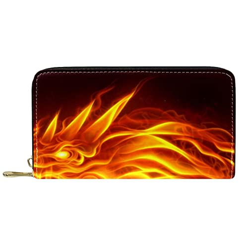 Geldbörse Leder Leder Reißverschluss Lange Geldbörse Burning Dragon von DJNGN