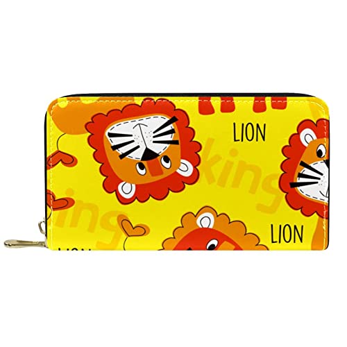 DJNGN Geldbörse Leder Leder Reißverschluss Lange Geldbörse Cartoon Animal Lion Pattern von DJNGN