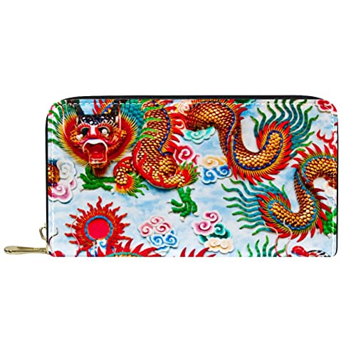 Geldbörse Leder Leder Reißverschluss Lange Geldbörse China Dragon von DJNGN