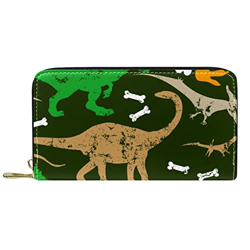 DJNGN Geldbörse Leder Leder Reißverschluss Lange Geldbörse Dinosaurier-Fußabdruck-Muster von DJNGN