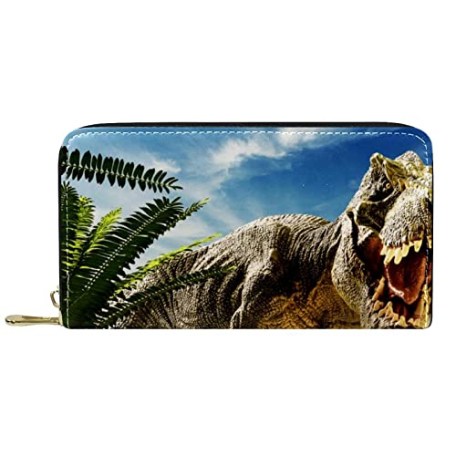 DJNGN Geldbörse Leder Leder Reißverschluss Lange Geldbörse Dinosaurier Tyrannosaurus Large von DJNGN