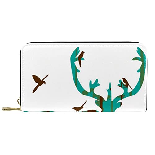 DJNGN Geldbörse Leder Leder Reißverschluss Lange Geldbörse Hirsch von DJNGN