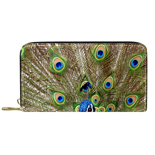 DJNGN Geldbörse Leder Leder Reißverschluss Lange Geldbörse Pfauenmuster von DJNGN