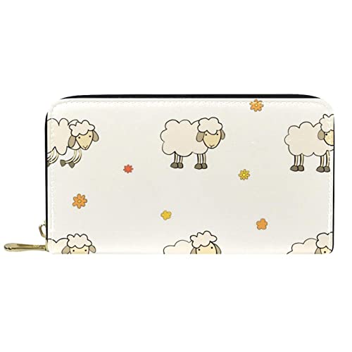 DJNGN Geldbörse Leder Leder Reißverschluss Lange Geldbörse Schafe von DJNGN
