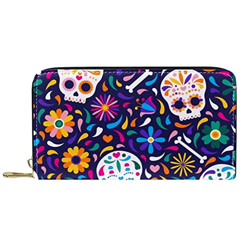 Geldbörse Leder Leder Reißverschluss Lange Geldbörse Totenkopf Design von DJNGN