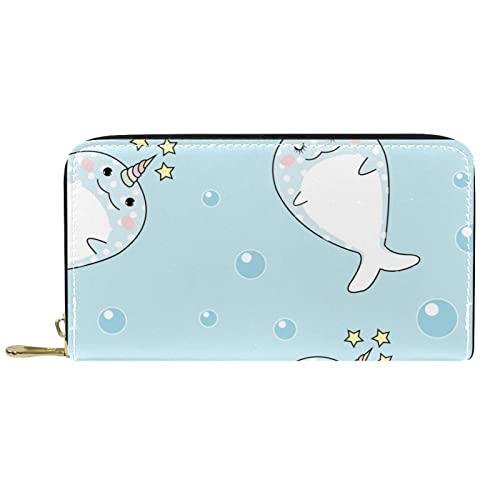 DJNGN Geldbörse Leder Leder Reißverschluss Lange Geldbörse Walhorn von DJNGN