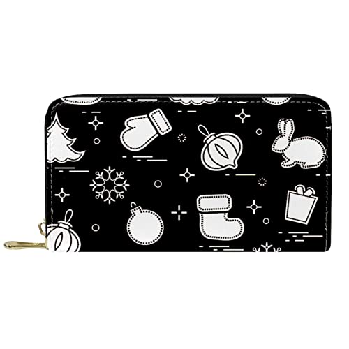 DJNGN Geldbörse Leder Leder Reißverschluss Lange Geldbörse Weihnachten schwarz von DJNGN