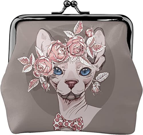 Geldbörse Portemonnaie Sphinx Katze Rose Blume Frauen Mädchen Leder Kiss-Lock-Verschluss Schnalle Geldbörse Kleingeldbeutel von DJNGN