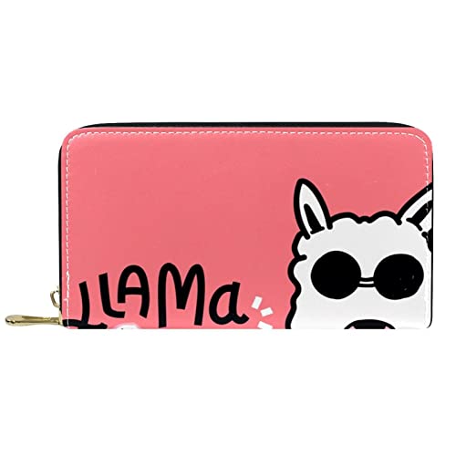 Geldbörse für Damen Clutch Geldbörsen für Damen Kartenhalter Organizer Leder Geldbörse mit Reißverschluss Alpaka Rosa Lama von DJNGN