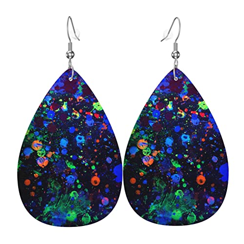 Glow In Dark Splatter Neon Leder Ohrringe für Frauen Baumeln Ohrring Tropfen Anhänger mit Haken Geschenke für Erwachsene Mädchen von DJNGN