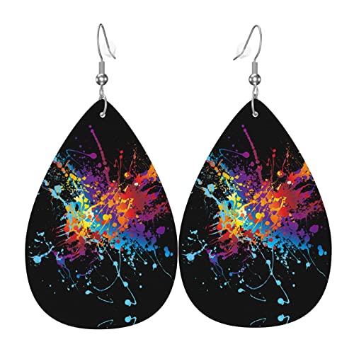 Glow In Dark Splatter Neon Leder Ohrringe für Frauen Baumeln Ohrring Tropfen Anhänger mit Haken Geschenke für Erwachsene Mädchen von DJNGN