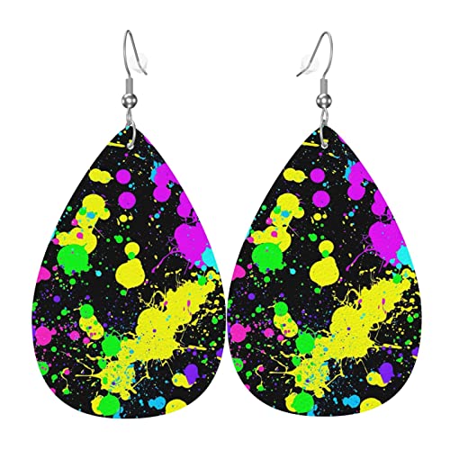 Glow In Dark Splatter Neon Leder Ohrringe für Frauen Baumeln Ohrring Tropfen Anhänger mit Haken Geschenke für Erwachsene Mädchen von DJNGN