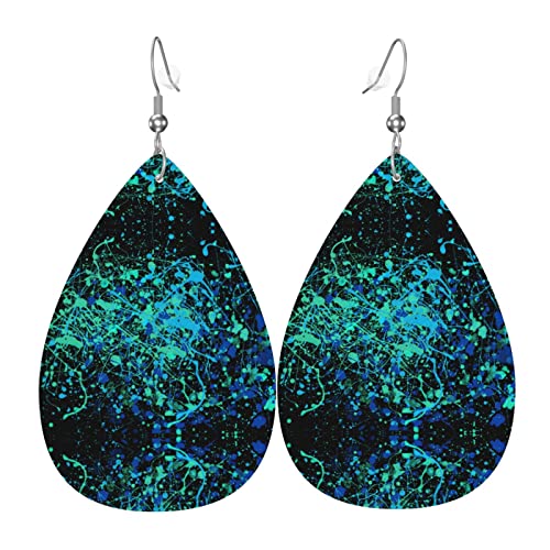 Glow In Dark Splatter Neon Leder Ohrringe für Frauen Baumeln Ohrring Tropfen Anhänger mit Haken Geschenke für Erwachsene Mädchen von DJNGN