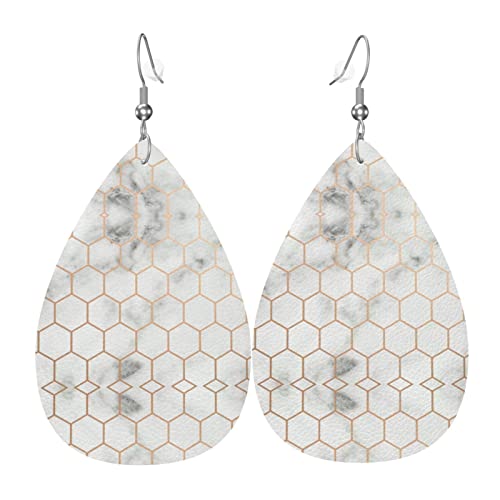 Gold Marmor Waben geometrische sechseckige Leder Ohrringe für Frauen baumeln Ohrring Tropfen Anhänger mit Haken Geschenke für Erwachsene Mädchen von DJNGN