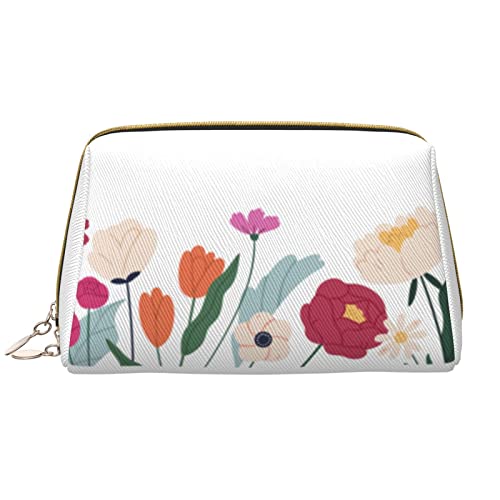 Große Make-up-Tasche, Reise-Kosmetik-Organizer, Leder, tragbar, wasserdicht, mit Reißverschluss, Make-up-Tasche für Frauen und Teenager-Mädchen, Blumen, weiß von DJNGN