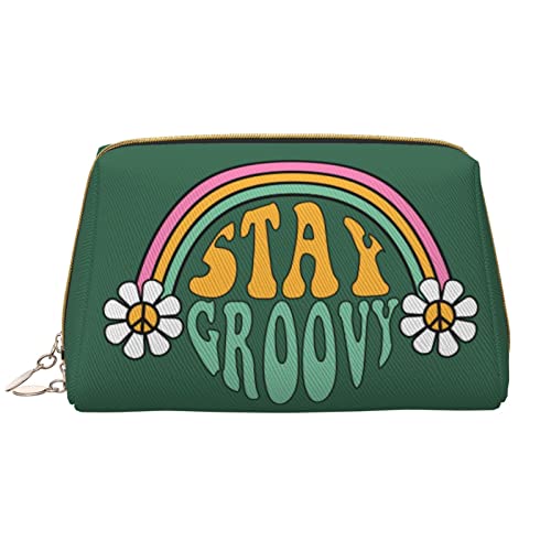 Große Make-up-Tasche, Reise-Kosmetik-Organizer, Leder, tragbar, wasserdicht, mit Reißverschluss, Make-up-Tasche für Frauen und Teenager-Mädchen, Regenbogen und Gänseblümchen, grün von DJNGN