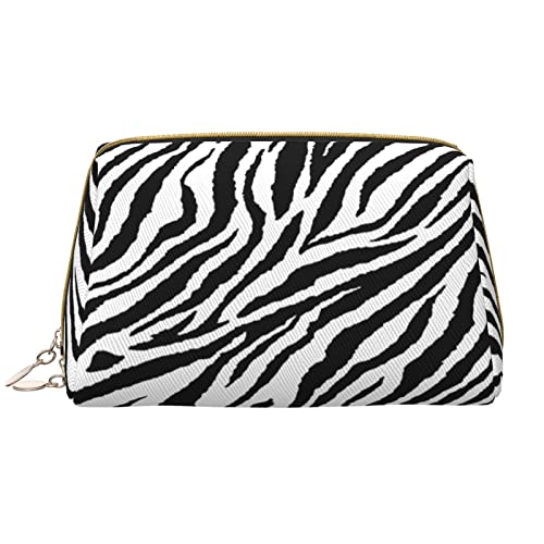 Große Make-up-Tasche, Reise-Kosmetik-Organizer, Leder, tragbar, wasserdicht, mit Reißverschluss, Make-up-Tasche für Frauen und Teenager-Mädchen, Schwarz, Weiß, Zebra-Print von DJNGN