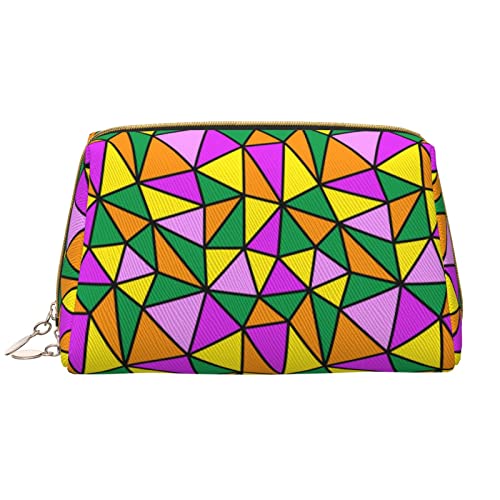 Große Kosmetiktasche, Reise-Kosmetik-Organizer, Leder, tragbar, wasserdicht, mit Reißverschluss, Make-up-Tasche für Damen und Teenager-Mädchen, abstrakte Geometrie von DJNGN