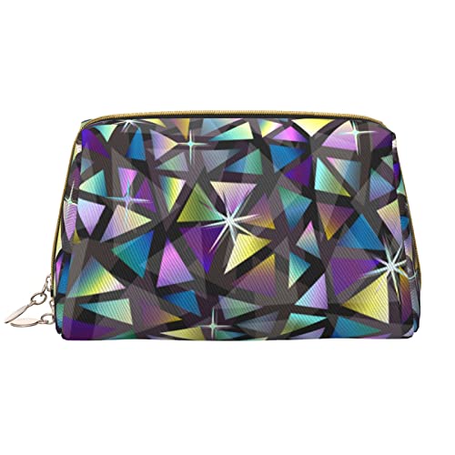 Große Kosmetiktasche, Reise-Kosmetik-Organizer, Leder, tragbar, wasserdicht, mit Reißverschluss, Make-up-Tasche für Damen und Teenager-Mädchen, abstrakte Geometrie von DJNGN