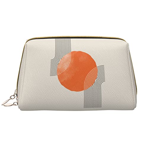 Große Kosmetiktasche, Reise-Kosmetik-Organizer, Leder, tragbar, wasserdicht, mit Reißverschluss, Make-up-Tasche für Damen und Teenager-Mädchen, abstrakte Sonne und Regenbogen von DJNGN