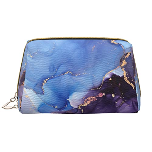 Große Kosmetiktasche, Reise-Kosmetik-Organizer, Leder, tragbar, wasserdicht, mit Reißverschluss, Make-up-Tasche für Damen und Teenager-Mädchen, Blau/Violett, Marmor von DJNGN