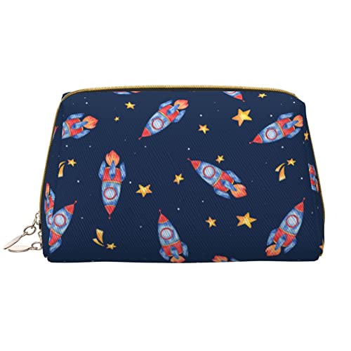 Große Kosmetiktasche, Reise-Kosmetik-Organizer, Leder, tragbar, wasserdicht, mit Reißverschluss, Make-up-Tasche für Damen und Teenager-Mädchen, Cartoon-Rakete von DJNGN