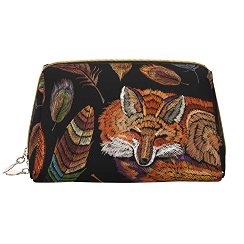 Große Kosmetiktasche, Reise-Kosmetik-Organizer, Leder, tragbar, wasserdicht, mit Reißverschluss, Make-up-Tasche für Damen und Teenager-Mädchen, Fuchsfeder von DJNGN