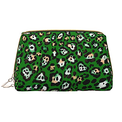 Große Kosmetiktasche, Reise-Kosmetik-Organizer, Leder, tragbar, wasserdicht, mit Reißverschluss, Make-up-Tasche für Damen und Teenager-Mädchen, grüne Punkte von DJNGN