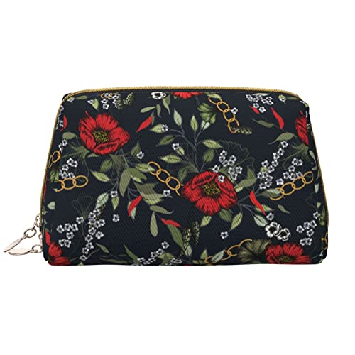 Große Kosmetiktasche, Reise-Kosmetik-Organizer, Leder, tragbar, wasserdicht, mit Reißverschluss, Make-up-Tasche für Damen und Teenager-Mädchen, Kette, Rosenpflanze von DJNGN