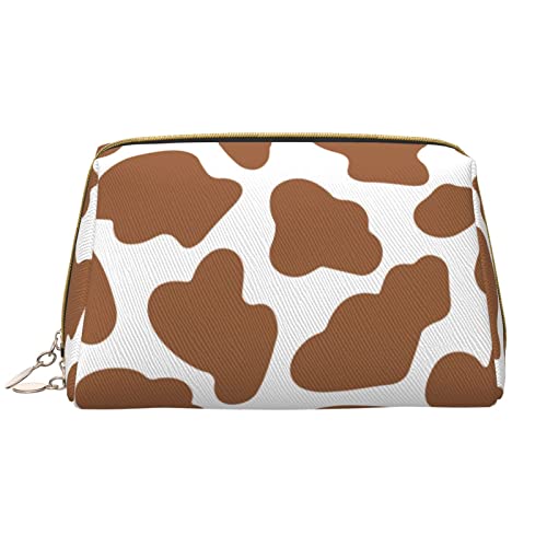 Große Kosmetiktasche, Reise-Kosmetik-Organizer, Leder, tragbar, wasserdicht, mit Reißverschluss, Make-up-Tasche für Frauen und Teenager-Mädchen, Kuh-Print von DJNGN