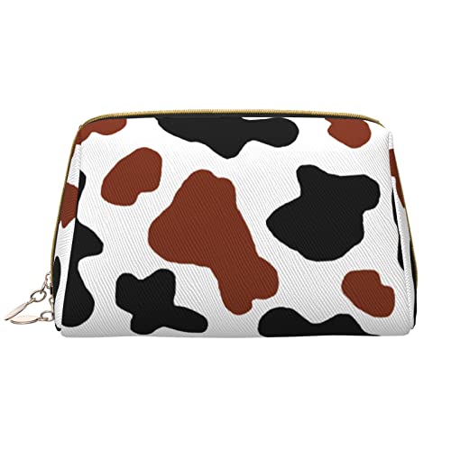 Große Kosmetiktasche, Reise-Kosmetik-Organizer, Leder, tragbar, wasserdicht, mit Reißverschluss, Make-up-Tasche für Frauen und Teenager-Mädchen, Kuh-Print von DJNGN