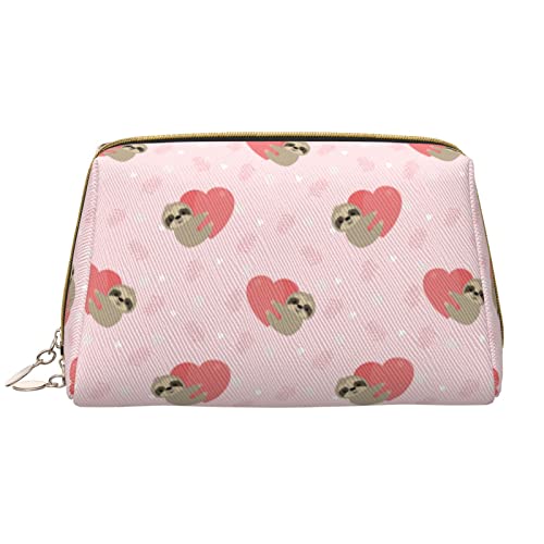 Große Make-up-Tasche Reise-Kosmetik-Organizer Leder Tragbare wasserdichte Make-up-Tasche mit Reißverschluss für Frauen und Teenager-Mädchen Rosa Faultiere Liebe von DJNGN