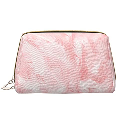 Große Make-up-Tasche Reise-Kosmetik-Organizer Leder Tragbare wasserdichte Make-up-Tasche mit Reißverschluss für Frauen und Teenager-Mädchen Rosa Feder von DJNGN