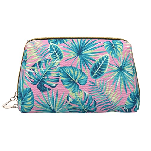 Große Make-up-Tasche Reise-Kosmetik-Organizer Leder Tragbare wasserdichte Make-up-Tasche mit Reißverschluss für Frauen und Teenager-Mädchen Tropical Turtleback Leaf von DJNGN